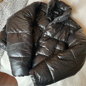 Zara Black Faux Leather Puffer